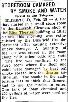 Bliss Theatre - FEB 17 1943 FIRE